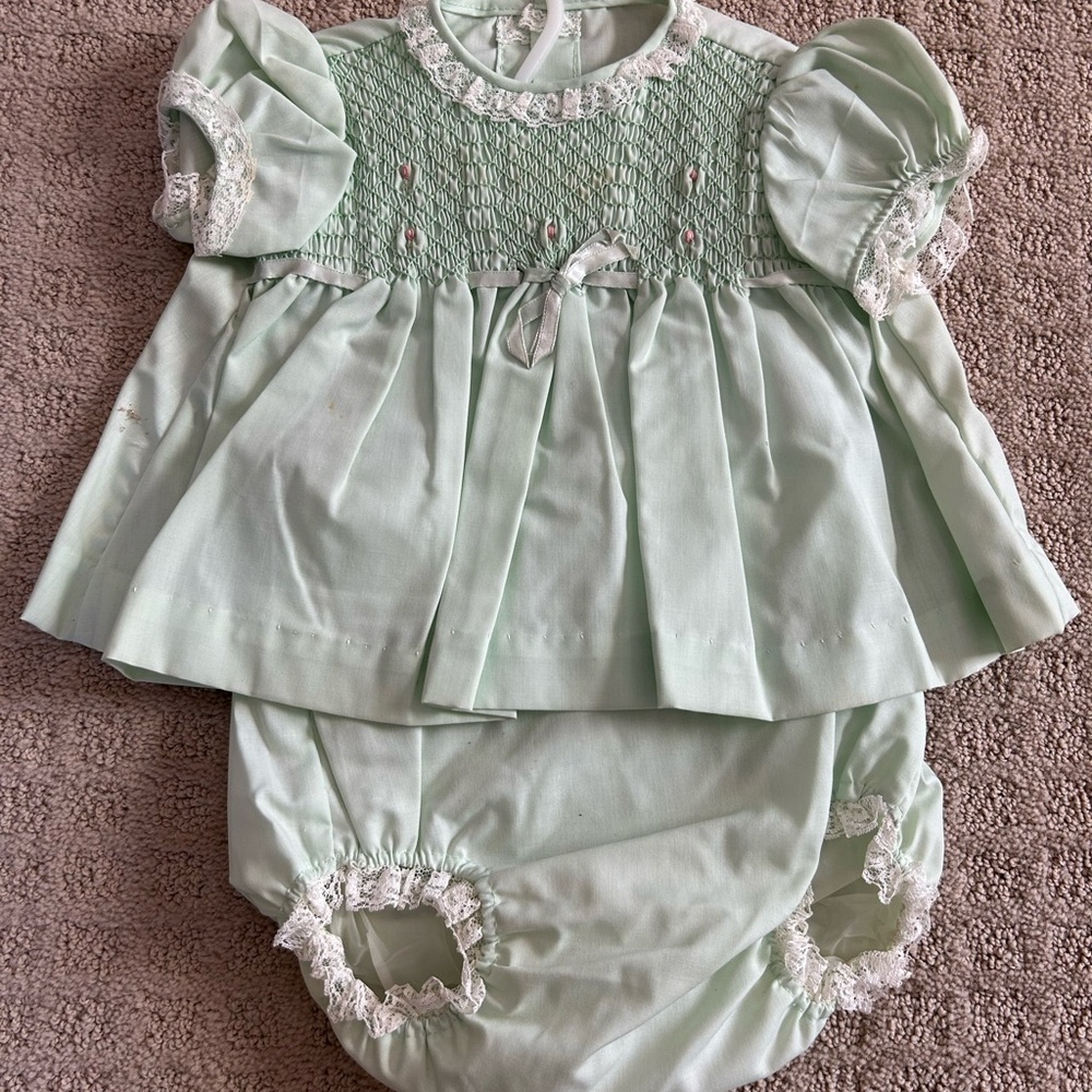 Nannette Mint Green Smocked Dress with Matching Bloomers